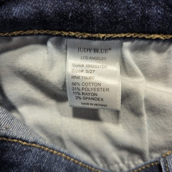 Judy Blue Jeans Womens 5 27 Blue Distressed Relaxed Fit Frayed Hem Stretch Denim - Picture 8 of 12